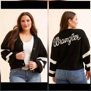Wrangler Logo Cardigan Sweater Striped Balloon Sleeves Size XL